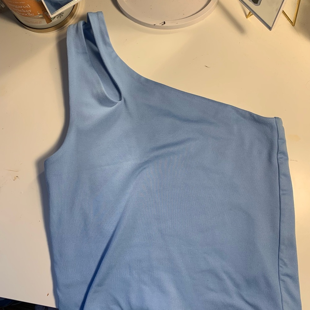 blue, cropped, one sided tank top